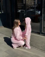Family look - костюм із бавовняного велюру, рожевий - Зображення 3