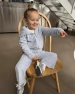 Family look - костюм із бавовняного велюру з палаццо, сірий меланж - Зображення 4