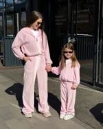 Family look - костюм із бавовняного велюру, рожевий - Зображення 2